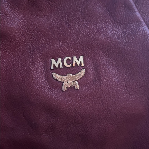 MCM Soft Leather Hobo Shoulder Bag Burgundy Brown Gold Logo - Picture 3 of 14